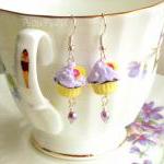 Girl Cupcake Earrings In Lilac And Yellow, Polymer..