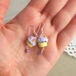 Girl Cupcake Earrings In Lilac And Yellow, Polymer..