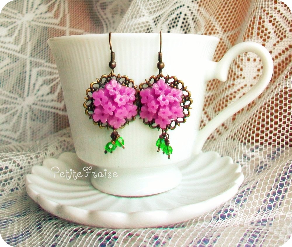 Máire Earrings - 'treasures' Collection, Vintage Style Flower Earrings In Violet And Green