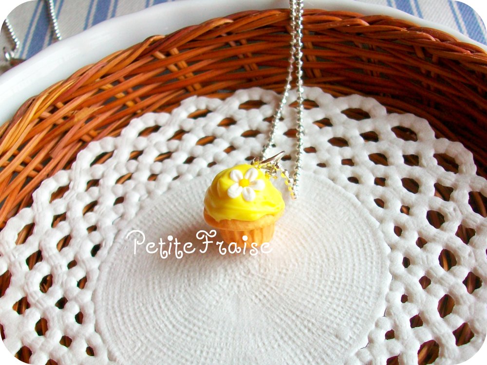 "le Printemps" Cupcake Necklace In Yellow, Polymer Clay Food