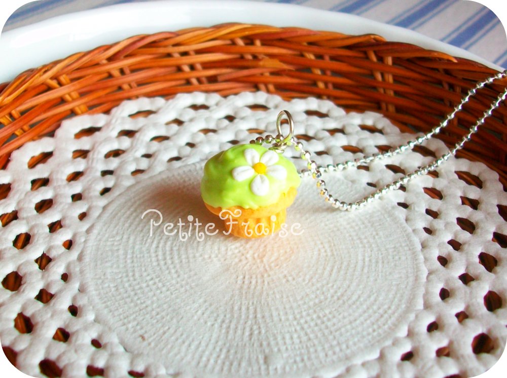 Le Printemps, Cupcake Necklace In Green, Polymer Clay Food