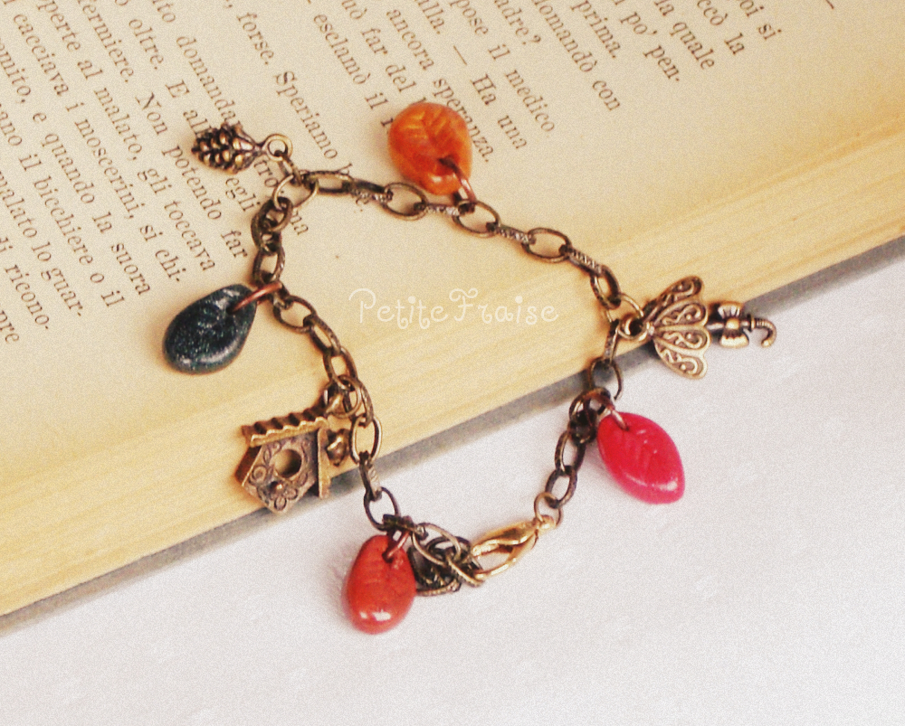 Walking In The Wood In An Autumn Morning, 'treasures' Collection, Vintage Style Bracelet, Brass, Red, Green, Gold, Brown