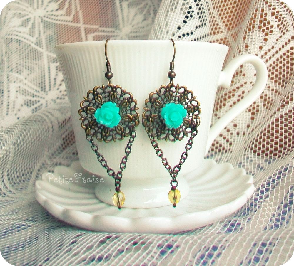 "Éile" filigree earrings - 'Treasures' collection, vintage style teal aqua chandelier earrings