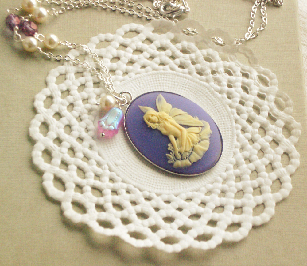 'fairy Anya' Cameo Necklace - 'treasures Collection' - Lilac, Victorian Jewelry, Vintage Style