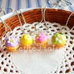 Le Printemps, Cupcake Necklace In Green, Polymer..