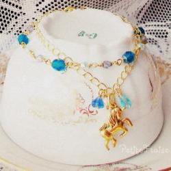 I was dreaming about Wonderland - 'Treasures' collection, Fairytale unicorn bracelet, vintage style jewelry, in blue
